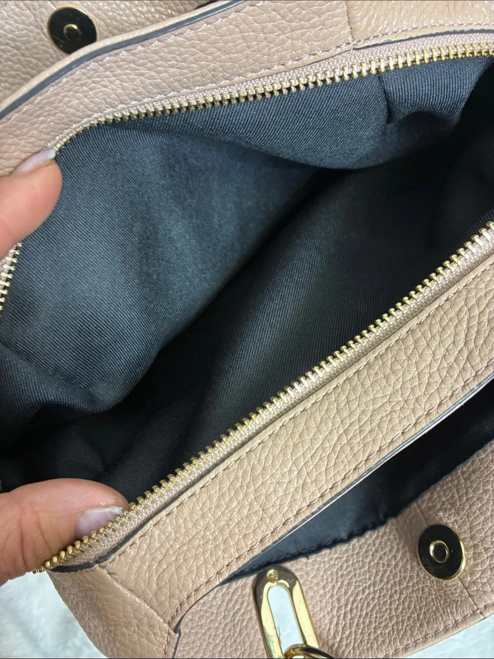 Vince Camuto Pebbled Leather Satchel in Dusty Taupe with Tassel
